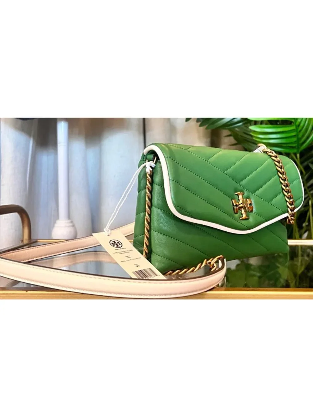 NEW!! TORY BURCH BASIL GREEN KIRA CHEVRON POP HANDBAG